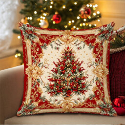 2Pcs Vintage Christmas Tree Pillow Covers, Red Gold Xmas Pillow Cases, Linen Cushion Covers For Christmas Decor,no Inserts