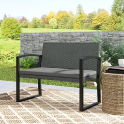 Outsunny 2 Seater Rattan Garden Bench With Cushion, Steel Frame, Dark Grey - thumbnail 9