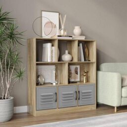 Urbn-Living Urbnliving Asymmetrical 8 Cube Oak Bookcase Freestanding Storage Unit With 3 Metal Doors - Grey - thumbnail 2