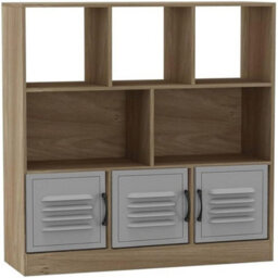 Urbn-Living Urbnliving Asymmetrical 8 Cube Oak Bookcase Freestanding Storage Unit With 3 Metal Doors - Grey