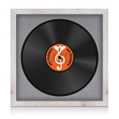 "16X16"" White Rustic Modern Vinyl Record Frame With Mid Grey Mount For 12 Inch Lp Disc - Ak Frames" - image 1
