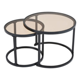 Living And Home Black Round Glass Nesting Coffee Table Set Nest Of Table End Table - thumbnail 3