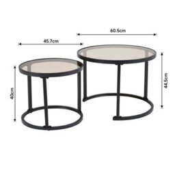 Living And Home Black Round Glass Nesting Coffee Table Set Nest Of Table End Table - thumbnail 6