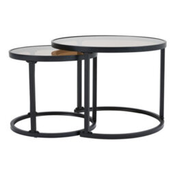 Living And Home Black Round Glass Nesting Coffee Table Set Nest Of Table End Table - thumbnail 5