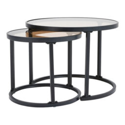 Living And Home Black Round Glass Nesting Coffee Table Set Nest Of Table End Table - thumbnail 4