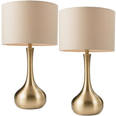 2 Pack - Touch Dimmer Table Lamp Brass & Taupe Shade Metal Bedside Reading Light - image 1