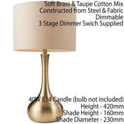 2 Pack - Touch Dimmer Table Lamp Brass & Taupe Shade Metal Bedside Reading Light - thumbnail 3