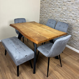 Doubs Dining Table For 6, 120Cm Natural Wood Dining Table Set With 4 Grey Velvet Chairs And 1 Bench - thumbnail 4