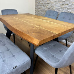 Doubs Dining Table For 6, 120Cm Natural Wood Dining Table Set With 4 Grey Velvet Chairs And 1 Bench - thumbnail 6