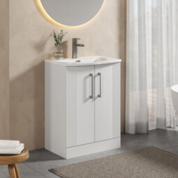 Balterley Belvide Partial Fluted 2 Door Floor Standing Vanity Unit With 1 Tap Hole Curved Basin- 600mm - Satin White - thumbnail 6