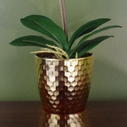 Leaf Artificial 50Cm Phalaenopsis Orchid - Purple / White - Gold Pot - thumbnail 3