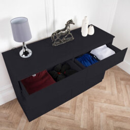 Home Treats 6 Chest Of Drawer Black Wide Chest Of Wooden Drawers - thumbnail 5