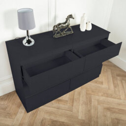Home Treats 6 Chest Of Drawer Black Wide Chest Of Wooden Drawers - thumbnail 4