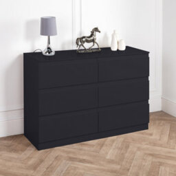 Home Treats 6 Chest Of Drawer Black Wide Chest Of Wooden Drawers - thumbnail 2
