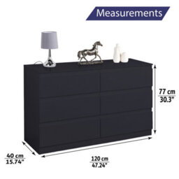 Home Treats 6 Chest Of Drawer Black Wide Chest Of Wooden Drawers - thumbnail 3