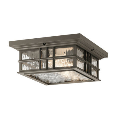 Stylish Outdoor Ip44 2-Bulb Flush Light In Olde Bronze Finish With Led E27 60W