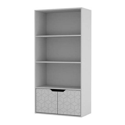 Urbn-Living Urbnliving 4 Tier White Wooden Bookcase Cupboard With White Geo Doors Storage Shelving Display Cabinet - image 1