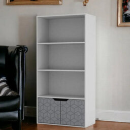 Urbn-Living Urbnliving 4 Tier White Wooden Bookcase Cupboard With White Geo Doors Storage Shelving Display Cabinet - thumbnail 3