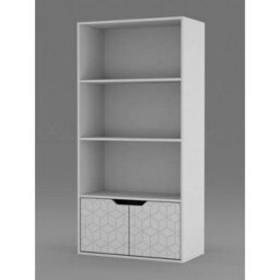Urbn-Living Urbnliving 4 Tier White Wooden Bookcase Cupboard With White Geo Doors Storage Shelving Display Cabinet - thumbnail 2