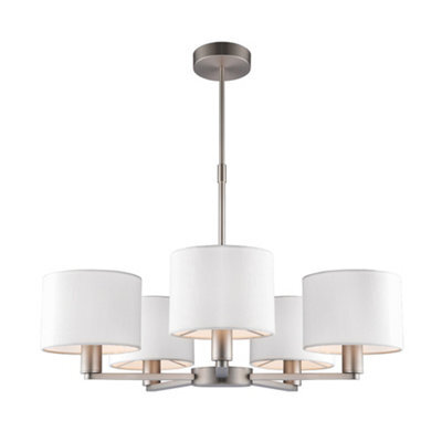 Anson Lighting Donovan Nickel Plate And Vintage White Faux Silk Shade 5 Light Ceiling Pendant - image 1