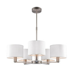Anson Lighting Donovan Nickel Plate And Vintage White Faux Silk Shade 5 Light Ceiling Pendant - thumbnail 1