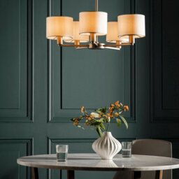 Anson Lighting Donovan Nickel Plate And Vintage White Faux Silk Shade 5 Light Ceiling Pendant - thumbnail 2