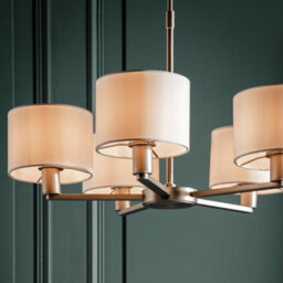 Anson Lighting Donovan Nickel Plate And Vintage White Faux Silk Shade 5 Light Ceiling Pendant - thumbnail 3