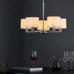 Anson Lighting Donovan Nickel Plate And Vintage White Faux Silk Shade 5 Light Ceiling Pendant - thumbnail 4