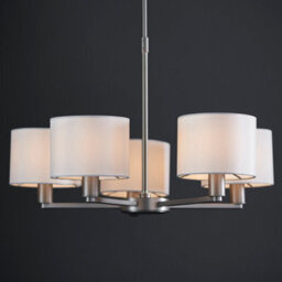 Anson Lighting Donovan Nickel Plate And Vintage White Faux Silk Shade 5 Light Ceiling Pendant - thumbnail 6