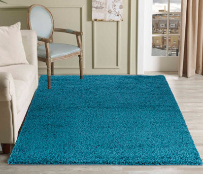 Desire Rugs Plain Living Room Shaggy Area Rugs Teal 200X290 Cm - image 1