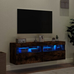 Berkfield Tv Wall Cabinets With Led Lights 2 Pcs Smoked Oak 60X30X40 Cm - thumbnail 4