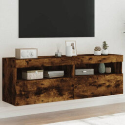 Berkfield Tv Wall Cabinets With Led Lights 2 Pcs Smoked Oak 60X30X40 Cm - thumbnail 1