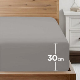 Ameha Plain Dyed Grey Fitted Sheet 30Cm Extra Deep Pocket Soft Touch Easy Care Durable Bed Fitted Sheets King, 152 X 200 Cm - thumbnail 3