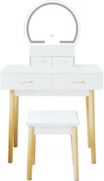 Alivio Dressing Table Set Round Mirror With Led Lights & Cushioned Stool - thumbnail 9