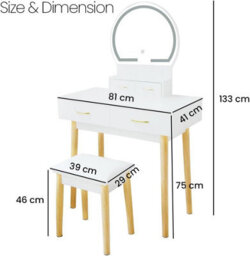 Alivio Dressing Table Set Round Mirror With Led Lights & Cushioned Stool - thumbnail 4