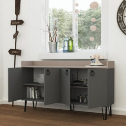 Decortie Dea Sideboard Display Unit With 4 Cabinets Table Anthracite Grey Mocha Grey 140Cm - thumbnail 4