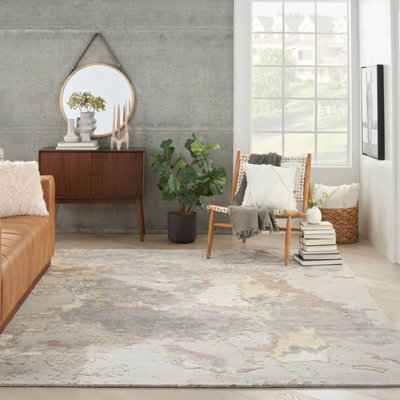 Silver Handmade Luxuriousmodern Wool Easy To Clean Abstract Dining Room Bedroom And Living Room Rug -61Cm X 91Cm