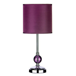 Orsina Purple Glass Table Lamp With Chrome Base, Shiny Glass Night Light For Side Tables, Decorative Bedside Lamp