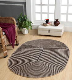 Second Nature Online Chakkar Dark Stripe Oval Jute Beige Black Rug / 120 Cm X 180 Cm - thumbnail 1