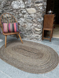 Second Nature Online Chakkar Dark Stripe Oval Jute Beige Black Rug / 120 Cm X 180 Cm - thumbnail 5