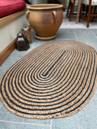 Second Nature Online Chakkar Dark Stripe Oval Jute Beige Black Rug / 120 Cm X 180 Cm - thumbnail 8