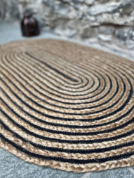 Second Nature Online Chakkar Dark Stripe Oval Jute Beige Black Rug / 120 Cm X 180 Cm - thumbnail 6