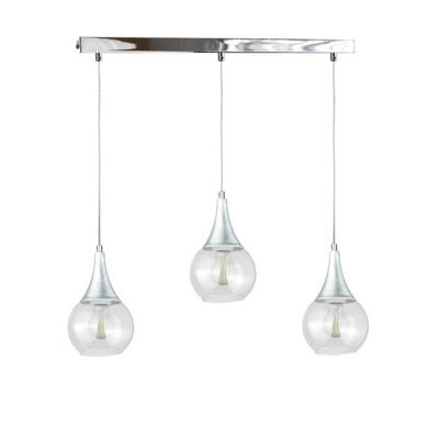 Luminosa Lighting Luminosa Lacrima Bar Pendant Ceiling Light Silver Transparent Glass Shade 3X E27 - image 1
