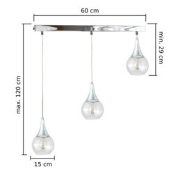 Luminosa Lighting Luminosa Lacrima Bar Pendant Ceiling Light Silver Transparent Glass Shade 3X E27 - thumbnail 2