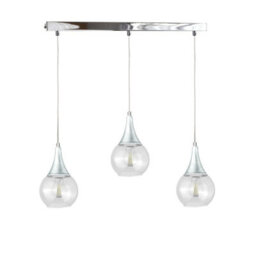 Luminosa Lighting Luminosa Lacrima Bar Pendant Ceiling Light Silver Transparent Glass Shade 3X E27 - thumbnail 1