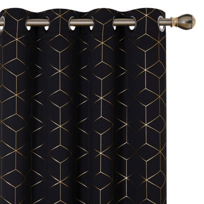 Deconovo Eyelet Blackout Curtains, Gold Diamond Printed Curtains, Thermal Insulated Curtains, W46 X L90 Inch, Black, One Pair - image 1