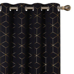 Deconovo Eyelet Blackout Curtains, Gold Diamond Printed Curtains, Thermal Insulated Curtains, W46 X L90 Inch, Black, One Pair - thumbnail 1