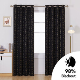 Deconovo Eyelet Blackout Curtains, Gold Diamond Printed Curtains, Thermal Insulated Curtains, W46 X L90 Inch, Black, One Pair - thumbnail 2