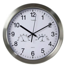 Youshiko Large Bold Quartz Metal Wall Clock With Temperature & Humidity, 12'' Non Ticking Silent Sweeping Seconds - thumbnail 1