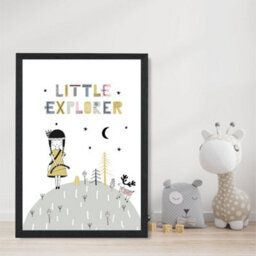 Artze Wall Art Cute Little Girl Explorer Scandi Quote Art Print With Black Frame Size: A4 - thumbnail 2